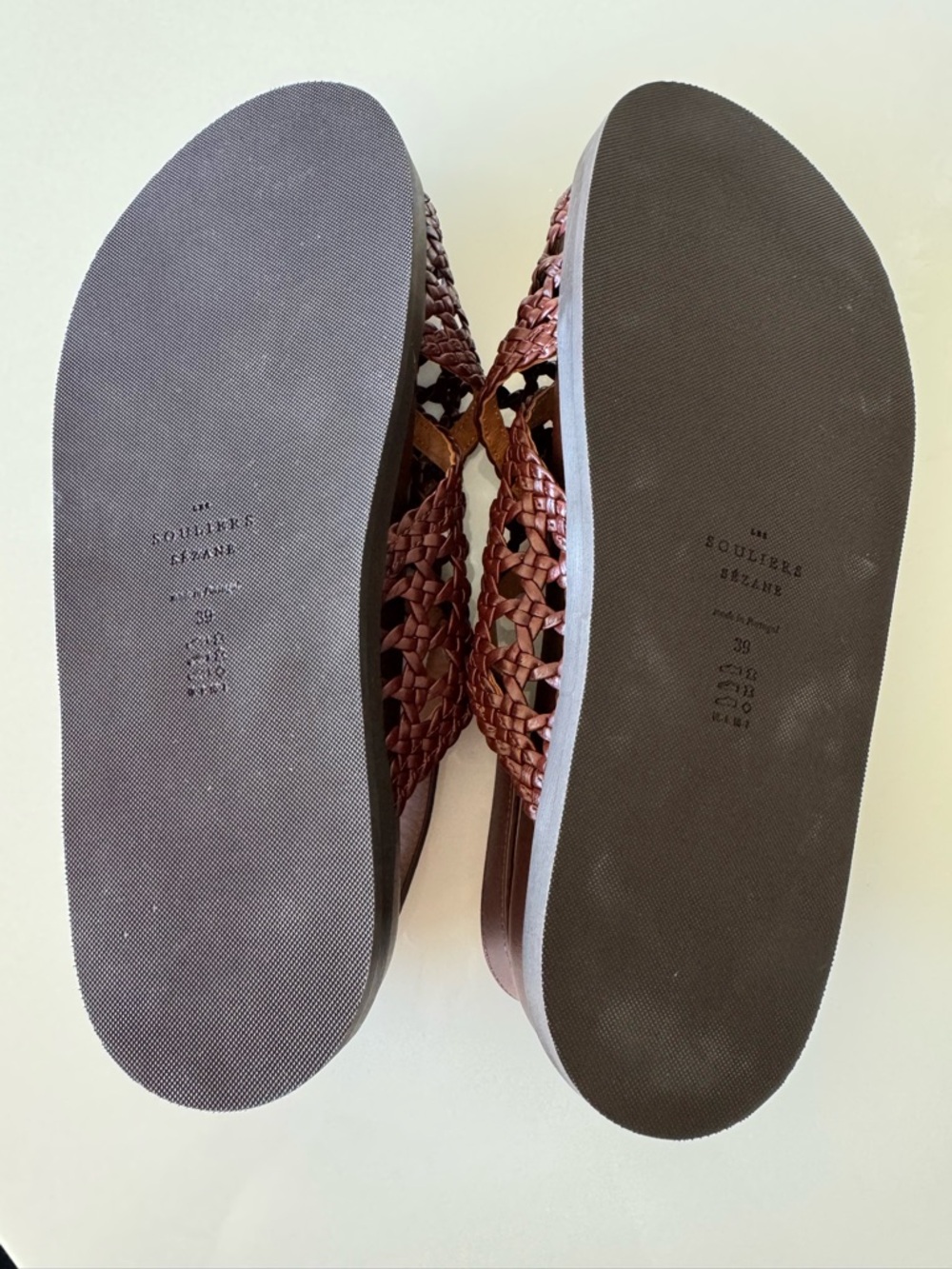 Sezane Tilda Low Sandals Size 9 Brown Smooth Woven Leather Flats Buckle Shoes - Picture 5 of 7